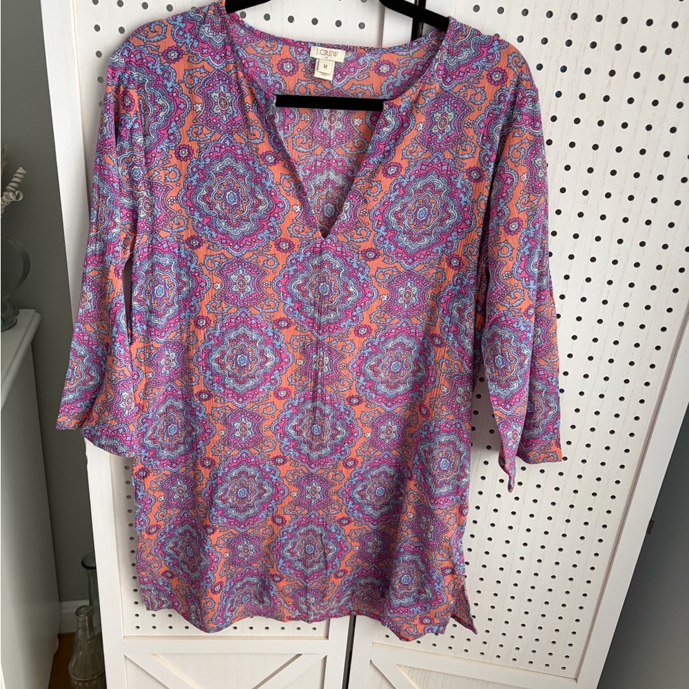 J. Crew Vibrant Pink and Blue Blouse